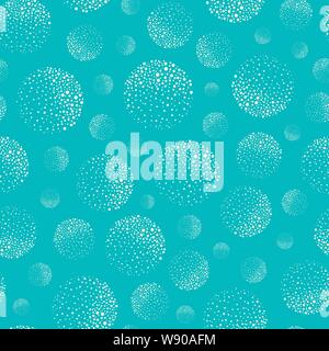 Abstract white dotted circles creating texture effect. Seamless vector pattern on aqua blue background . Great for wellbeing, spa, beach products Stock Vector