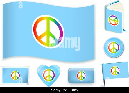 Peace flag. Vector illustration 3 layers. Shadows, flat flag, lights and shadows. Collection of world flags. Accurate colors. Easy changes. Stock Vector