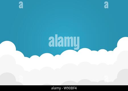 Blue sky with white clouds background. Border of clouds. Flat style simple vector illustration. - Vector Stock Vector