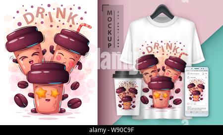Set funny coffee - mockup for your idea Stock Vector