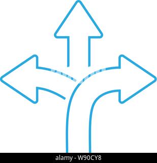 three-way direction arrow sign on white background. road direction sign ...
