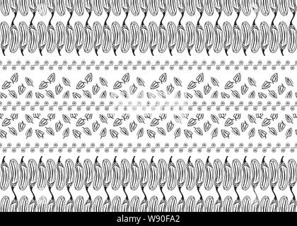 Ethnic style fabric print. Vector graphics. White seamless pattern with borders and ornament Stock Vector