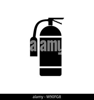 Icon of fire extinguisher isolated. Fire danger. Symbol of fire protection. Sign firefighting on red background. EPS 10 Stock Vector