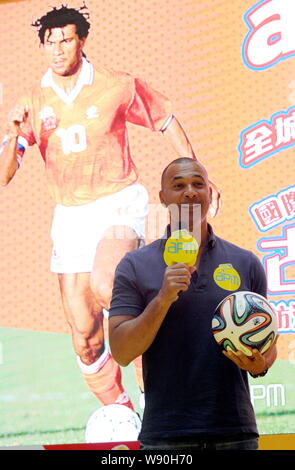 Dutch football star and manager Ruud Gullit, head coach of FC Terek Grozny, speaks during a fans meeting for the upcoming 2014 FIFA World Cup in Hong Stock Photo