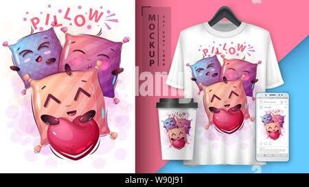 Set cute pillow - mockup for your idea Stock Vector
