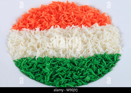 Rice served in a plate and representing Indian Flag Stock Photo