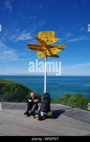 Stirling Point signpost. Te Araroa Trail. Bluff. Southland. South Island. New Zealand Stock Photo