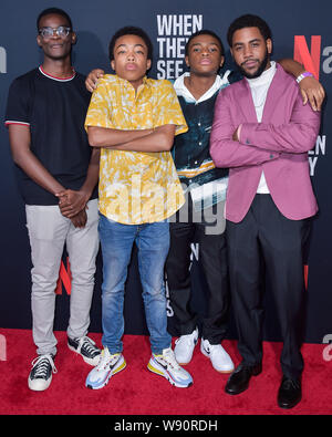 Hollywood, United States. 11th Aug, 2019. HOLLYWOOD, LOS ANGELES, CALIFORNIA, USA - AUGUST 11: Ethan Herisse, Asante Blackk, Caleel Harris and Jharrel Jerome arrive at the FYC Event For Netflix's 'When They See Us' held at the Paramount Theatre at Paramount Studios on August 11, 2019 in Hollywood, Los Angeles, California, United States. ( Credit: Image Press Agency/Alamy Live News Stock Photo