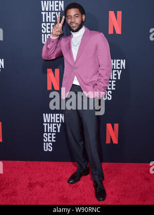 Hollywood, United States. 11th Aug, 2019. HOLLYWOOD, LOS ANGELES, CALIFORNIA, USA - AUGUST 11: Jharrel Jerome arrives at the FYC Event For Netflix's 'When They See Us' held at the Paramount Theatre at Paramount Studios on August 11, 2019 in Hollywood, Los Angeles, California, United States. ( Credit: Image Press Agency/Alamy Live News Stock Photo