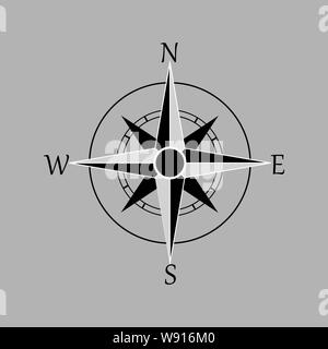 Compass rose, wind rose, navigation icon isolated on gray background. Vector illustration, flat design. - Vector illustration Stock Vector