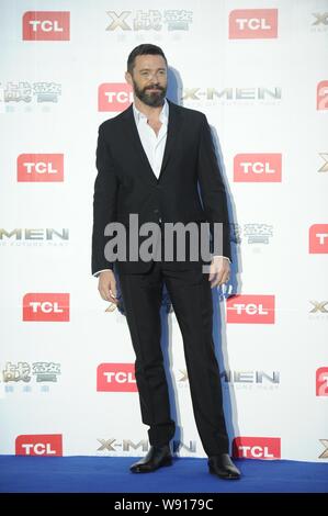 Australian actor Hugh Jackman poses during a premiere for his new movie, X-Men: Days of Future Past, in Beijing, China, 13 May 2014. Stock Photo