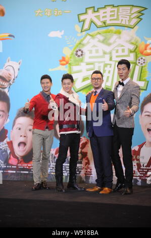 (From left) Former Chinese Olympic diving champion Tian Liang, Taiwanese singer and actor Jimmy Lin, Chinese actor Guo Tao and model Zhang Liang pose Stock Photo