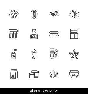 Aquarium icons set - Black symbol on white background. Money and Finance Simple Illustration Symbol - lined simplicity Sign. Flat Vector thin line Ico Stock Vector
