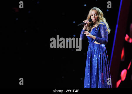 British singer Leona Lewis performs during the CCTV 2013 New Year gala in Beijing, China, 31 December 2012. Stock Photo
