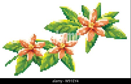 Beautiful flowers and green leaves on white background illustration Stock Vector