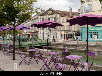 Troyes, France - August 31, 2018: Cafe in medieval Troyes old town,  Aube, Champagne-Ardenne, France Stock Photo