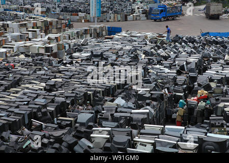 Discarded outdated CRT (Cathode Ray Tube) TV sets to be recycled 