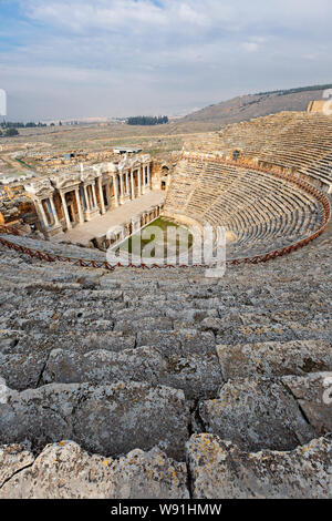 Roman amphitheatre in the ruins of Hierapolis, in Pamukkale, Turkey. Stock Photo