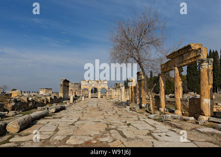 Ruins of ancient city of Hierapolis, Pamukkale, Turkey. Stock Photo