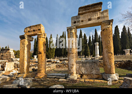Ruins of ancient city of Hierapolis, Pamukkale, Turkey. Stock Photo