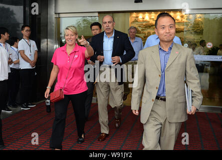 Muhtar Kent, center, Chairman and CEO of The Coca-Cola Company, leaves Shangri-la Hotel Chengdu ahead of the 12th Fortune Global Forum in Chengdu city Stock Photo