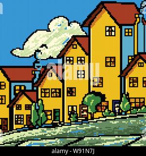 CoursepPixel rendered low of houses on a hill like the row of houses picture from san fransisco Stock Vector