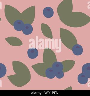 Vector seamless pattern of blueberry in simple style on pink background Stock Vector
