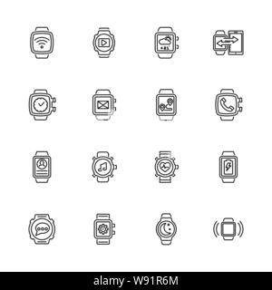 Smart Watch, Smartwatch Clock icons - Black symbol on white background. Simple illustration. Flat Vector Icon. Mirror Reflection. Can be used in logo Stock Vector