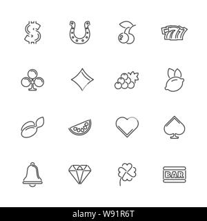 Slot Machine, Internet Casino icons - Black symbol on white background. Simple illustration. Flat Vector Icon. Mirror Reflection. Can be used in logo Stock Vector