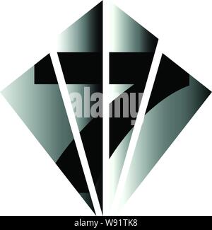 Number seven black inside a diamond or art deco fan shape Stock Vector