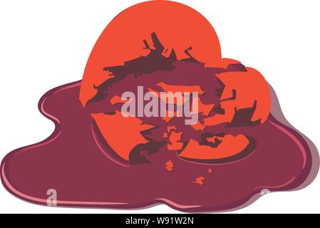 A shattered heart surrounded by a shiny liquid ooze Stock Vector