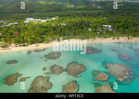 Aerial view of tropical beach.Samana peninsula,Bahia Principe beach,Dominican Republic. Stock Photo