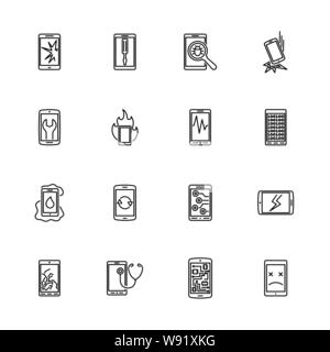 Smartphone Repair, Refurbished Phone icons - Black symbol on white background. Simple illustration. Flat Vector Icon. Mirror Reflection. Can be used i Stock Vector