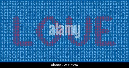 Love text made of binary numbers. Tech love concept Vector Illustration EPS 10 Stock Vector