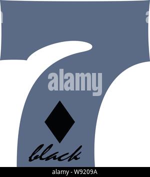 Black seven of diamonds with a stylized font a diamond & the word "black" Stock Vector