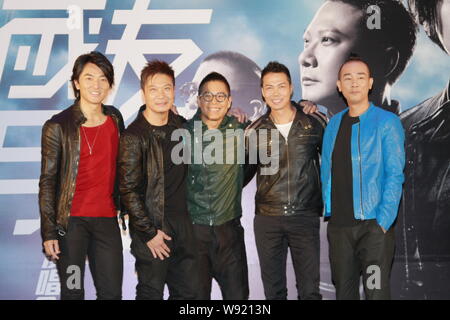 (From left) Hong Kong actor and singer Ekin Cheng, Chin Kar Lok, Jerry Lamb, Michael Tse and Jordan Chan pose during a press conference for their conc Stock Photo