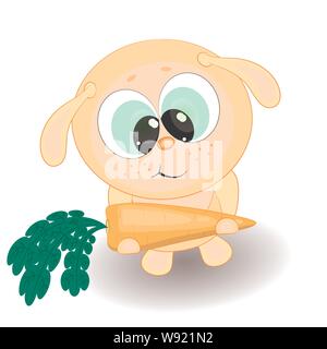 Cute little rabbit with carrot. Vector cartoon hand drawn illustration ...