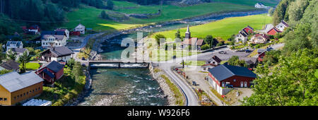 View on little village from the most beautiful train journey Flamsbana between Flam and Myrdal in Aurland in Western Norway Stock Photo