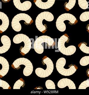 Beetle larva pattern seamless. Bug caterpillar background . Maggot texture vector Stock Vector