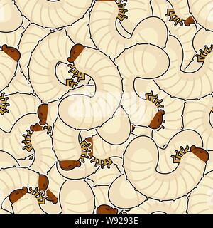 Beetle larva pattern seamless. Bug caterpillar background . Maggot texture vector Stock Vector