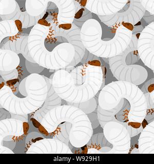 Beetle larva pattern seamless. Bug caterpillar background . Maggot texture vector Stock Vector