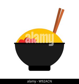 Plate of Chinese noodles with chopsticks. Foreign delicacy. vector food Stock Vector