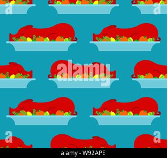Roasted pig in plate pattern seamless. grilled pig background. vector texture Stock Vector