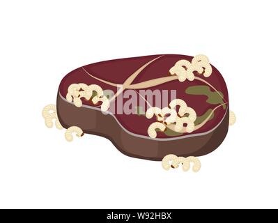 Rotten meat and worms. Meat and maggots. vector illustration Stock Vector