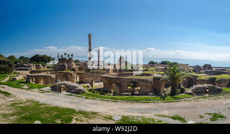 Panorama of Archaeological Site of Carthage - The Baths of Antoninus or Baths of Carthage in Tunis Stock Photo