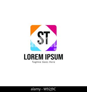 Initial ST logo template with modern frame. Minimalist ST letter logo vector illustration design Stock Vector