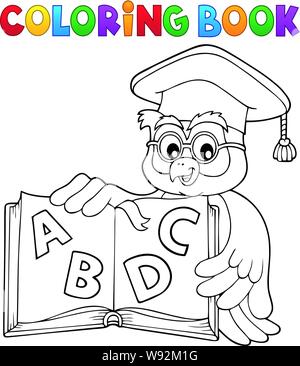 Coloring book owl teacher theme 4 - eps10 vector illustration. Stock Vector