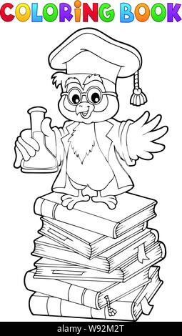 Coloring book chemistry owl teacher 2 - eps10 vector illustration. Stock Vector