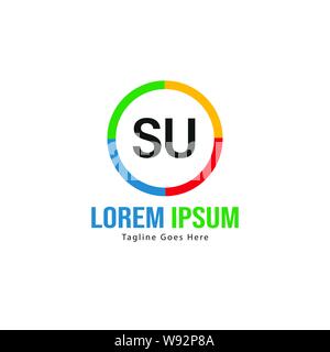 Initial SU logo template with modern frame. Minimalist SU letter logo vector illustration design Stock Vector