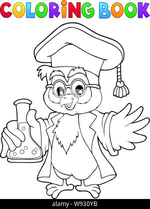 Coloring book chemistry owl teacher 1 - eps10 vector illustration. Stock Vector
